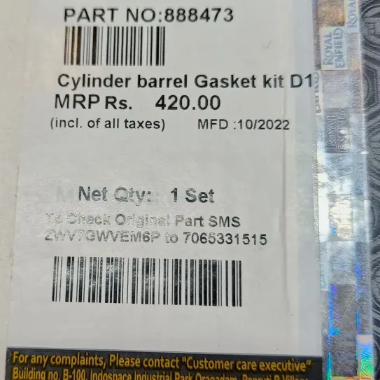 Cylinder Barrel Gasket Kit D1/888473 Royal Enfield - Image 2