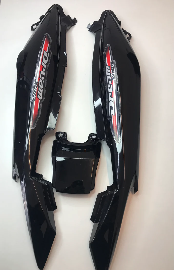Seat Cowl / Tail Panel For Honda Dream Yuga Black With Red Sticker Set Of 3 Pc Sai-377