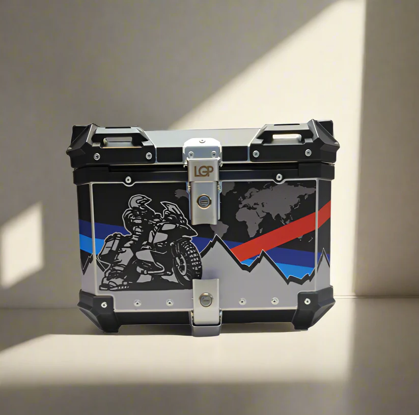 LGP GS TRAVEL 45 litres black (red and blue line) touring top box with graphics premium - 1 year warranty