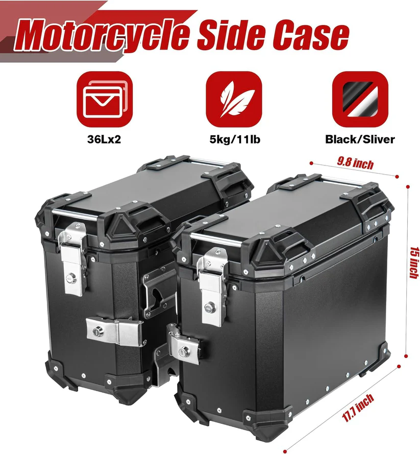 LGP Aluminium touring panniers with top box (38L+38L+45L= 121 liters) - Set of 2 - Black (COMBO) - Image 3