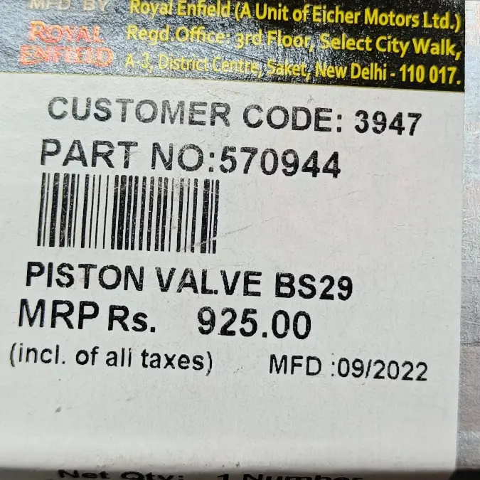 Piston Valve Bs29/ 570944 Royal Enfield - Image 3