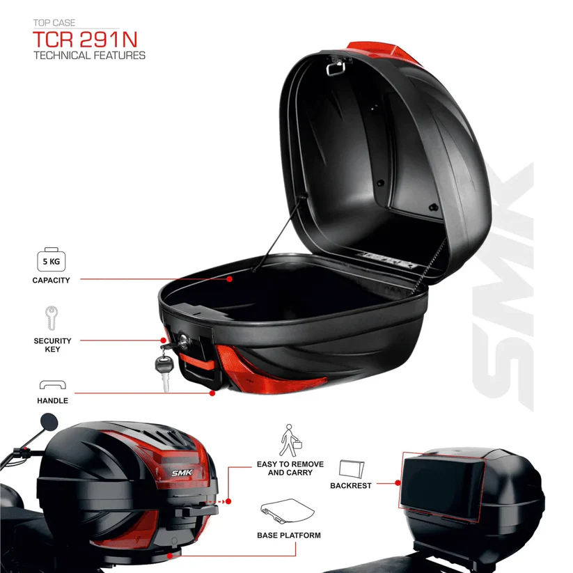TOP BOX 29 LTRS TCR 291N Series Top Case for Two-Wheelers – SMK ( BLACK) - Image 3