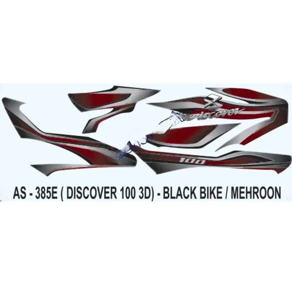 Graphics Sticker Set For Bajaj Discover 100 3d | Black Vehicle | Mehroon Sticker | Both Sides