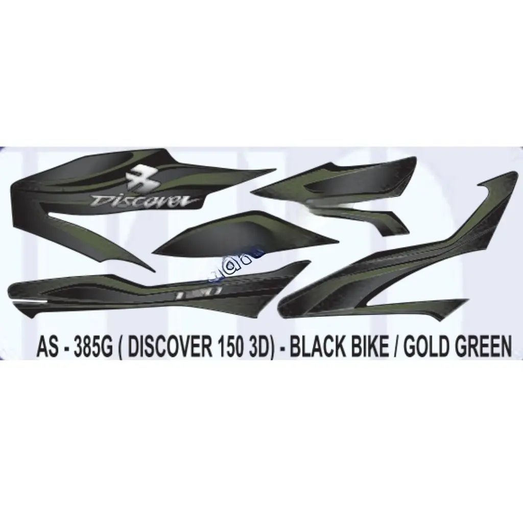 Graphics Sticker Set For Bajaj Discover 150 | 3d | Black Vehicle | Gold | Green Sticker | Both Sides