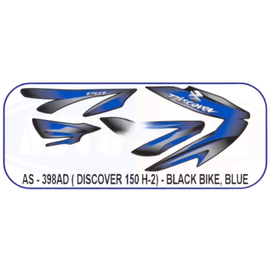 Graphics Sticker Set For Bajaj Discover 150 | H-2 | Black Vehicle | Blue Sticker | Both Sides