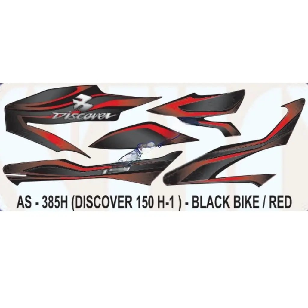 Graphics Sticker Set For Bajaj Discover 150 | H1 | Black Vehicle | Red Sticker | Both Sides