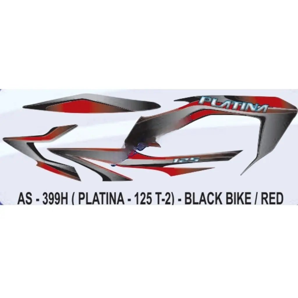 Graphics Sticker Set For Bajaj Platina 125 | Type 2 | Black Vehicle | Red Sticker | Both Sides