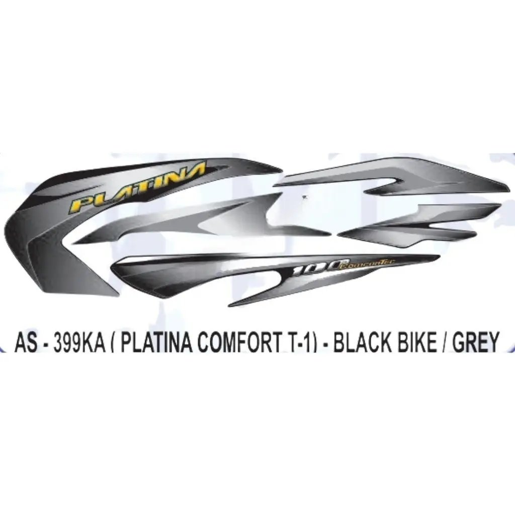 Graphics Sticker Set For Bajaj Platina Comfortec | Type 1 | Black Vehicle | Grey Sticker | Both Sides