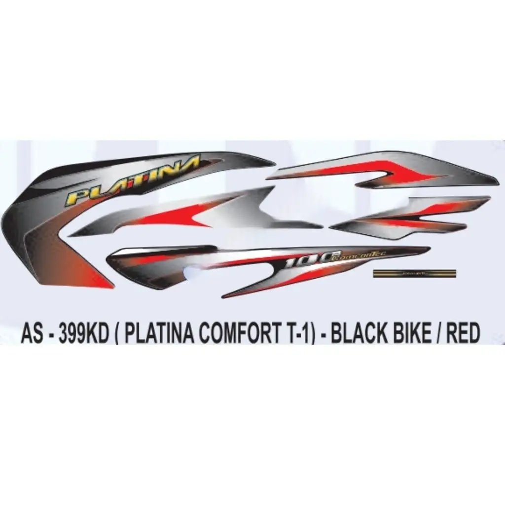 Graphics Sticker Set For Bajaj Platina Comfortec | Type 1 | Black Vehicle | Red Sticker | Both Sides