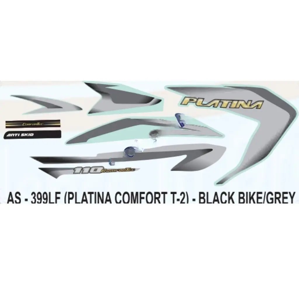Graphics Sticker Set For Bajaj Platina Comfortec | Type 2 | Black Vehicle | Grey Sticker | Both Sides