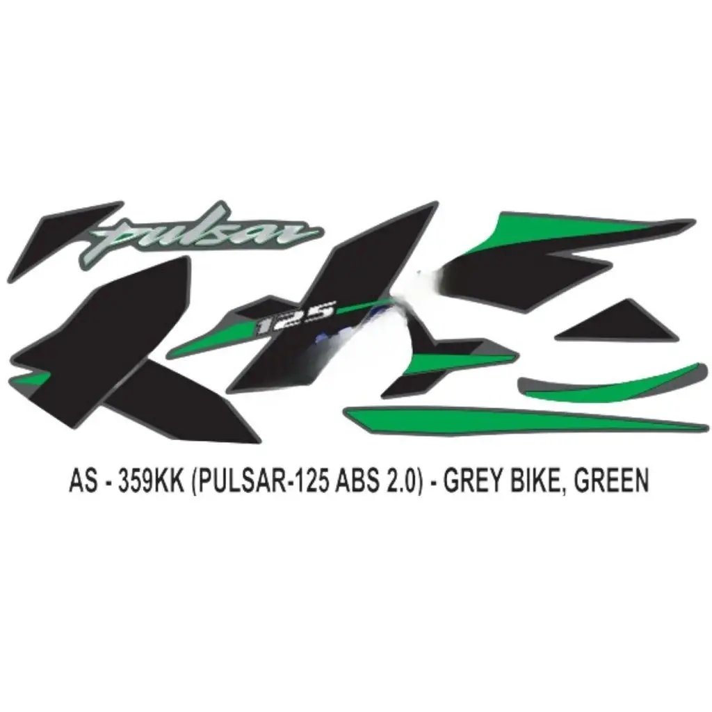 Graphics Sticker Set For Bajaj Pulsar 125 | Abs 2.0 | Grey Vehicle | Green Sticker | Both Sides