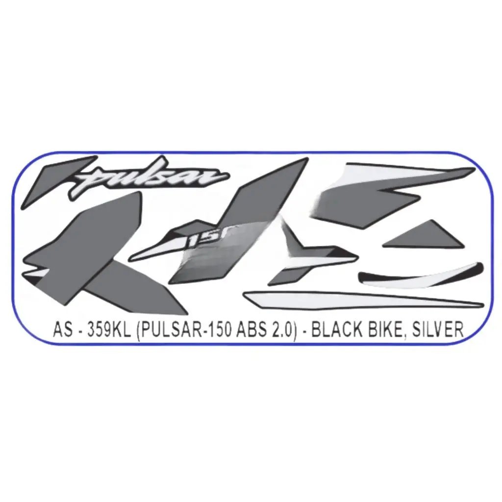 Graphics Sticker Set For Bajaj Pulsar 150 | Abs 2.0 | Black Vehicle | Silver Sticker | Both Sides