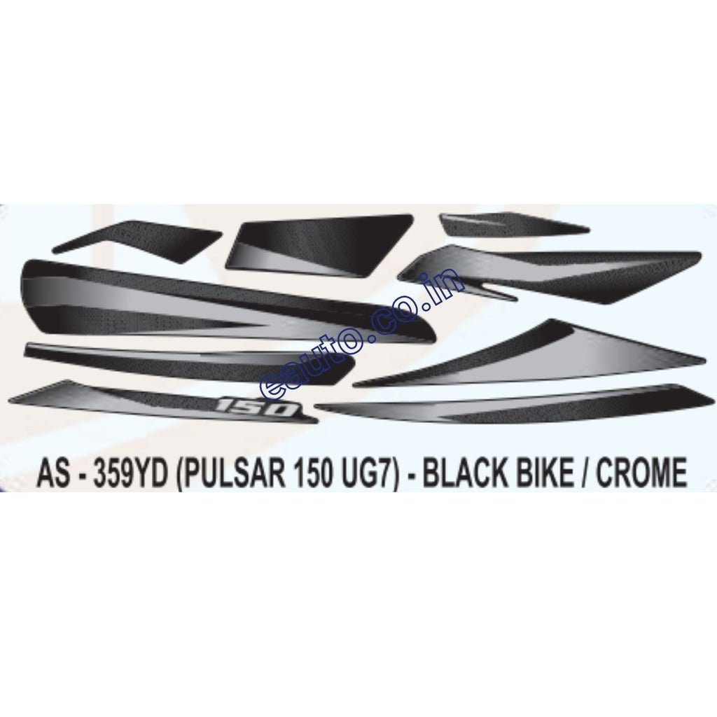 Graphics Sticker Set For Bajaj Pulsar 150 Ug7 | Black Vehicle | Chrome Sticker | Both Sides