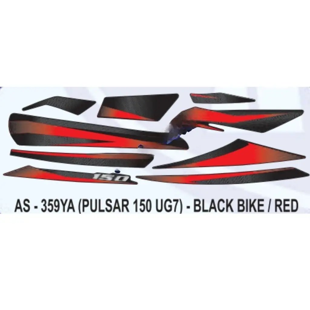Graphics Sticker Set For Bajaj Pulsar 150 Ug7 | Black Vehicle | Red Sticker | Both Sides