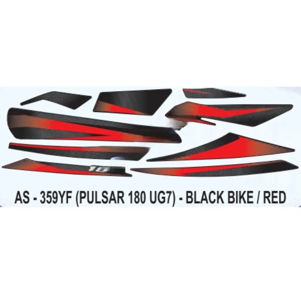 Graphics Sticker Set For Bajaj Pulsar 180 Ug7 | Black Vehicle | Red Sticker | Both Sides