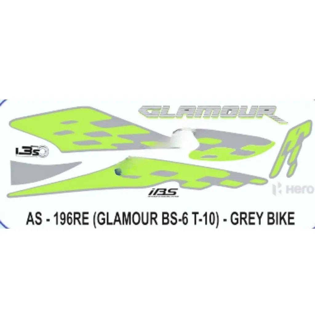 Graphics Sticker Set For Hero Glamour I3s Bs6 | Type 10 | Grey Vehicle | Green Sticker | Both Sides