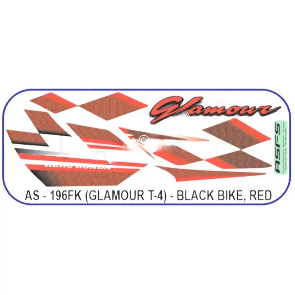 Graphics Sticker Set For Hero Glamour | Type 4 | Asfs | Black Vehicle | Red Sticker | Both Sides
