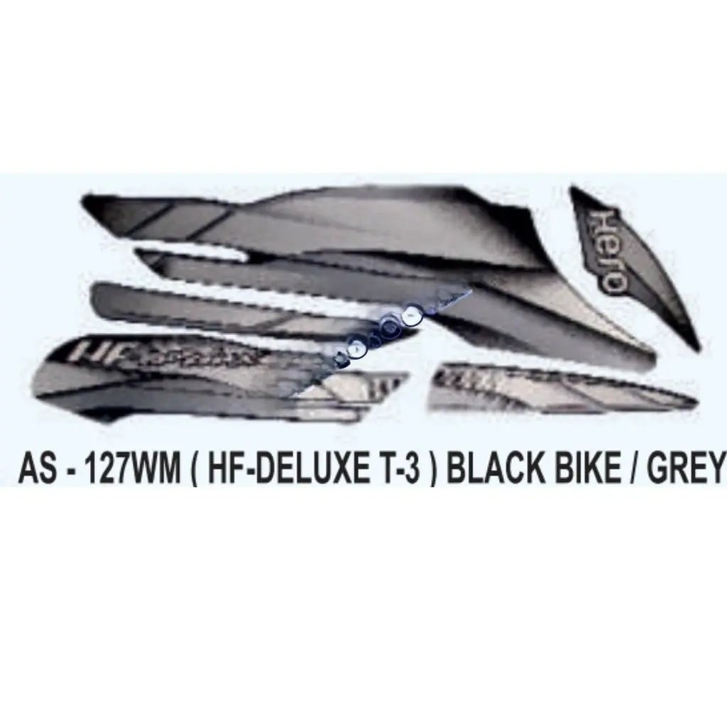 Graphics Sticker Set For Hero Hf Deluxe | Type 3 | Black Vehicle | Grey Sticker | Both Sides