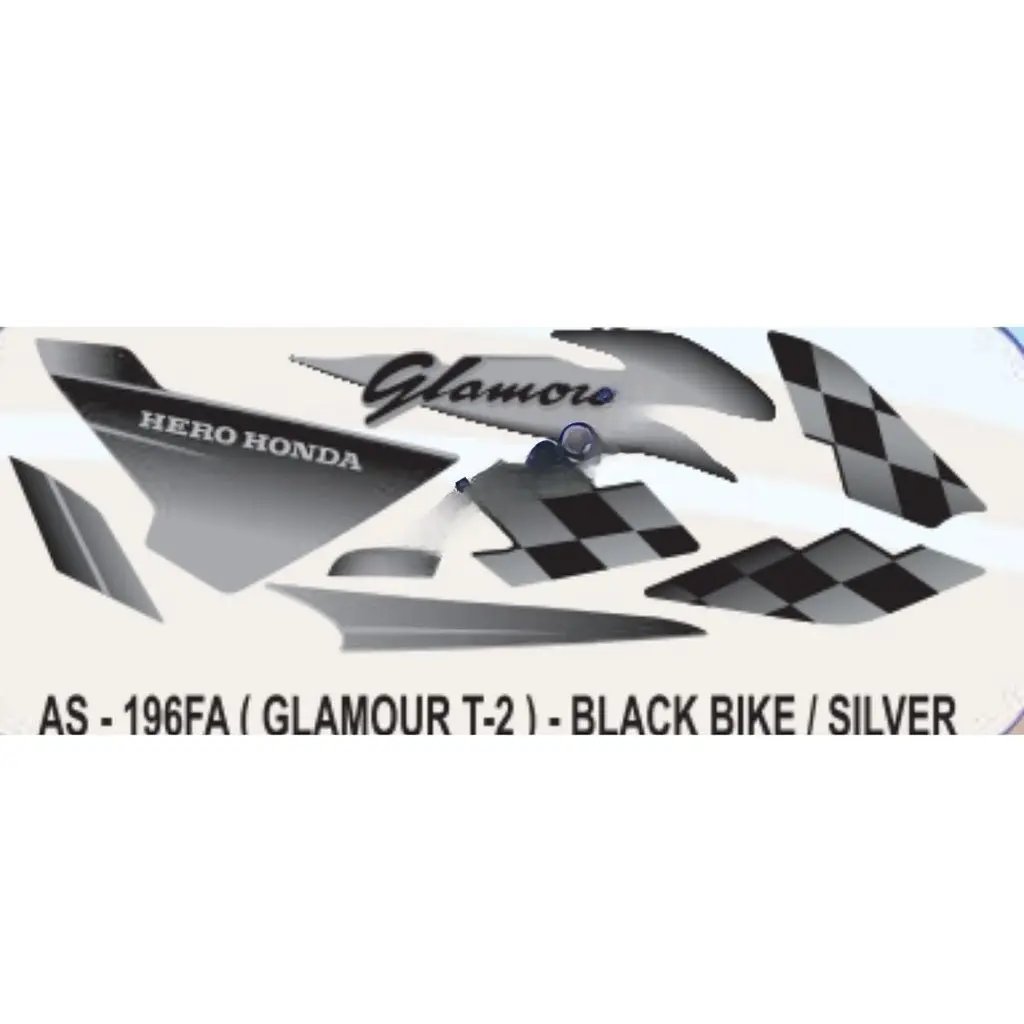 Graphics Sticker Set For Hero Honda Glamour | Type 2 | Black Vehicle | Silver Sticker | Both Sides