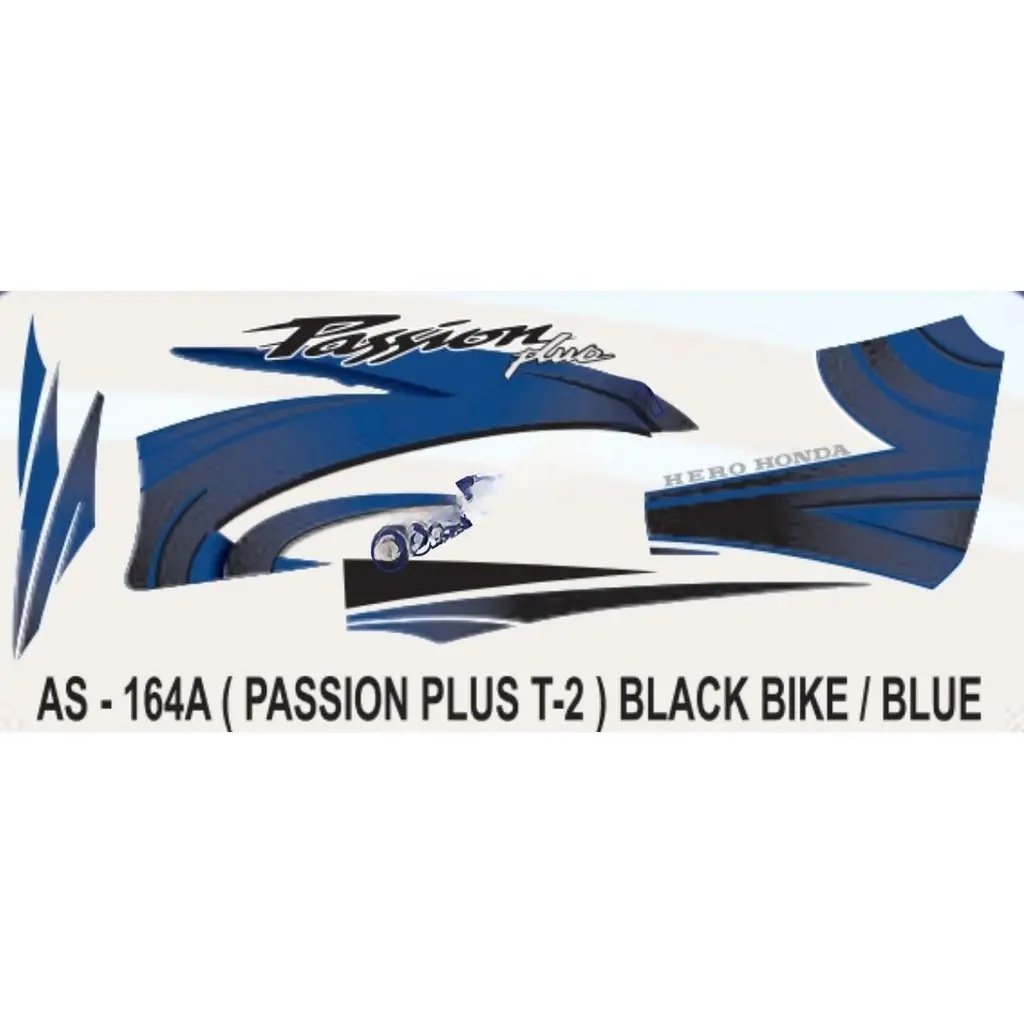 Graphics Sticker Set For Hero Honda Passion Plus | Type 2 | Black Vehicle | Blue Sticker | Both Sides