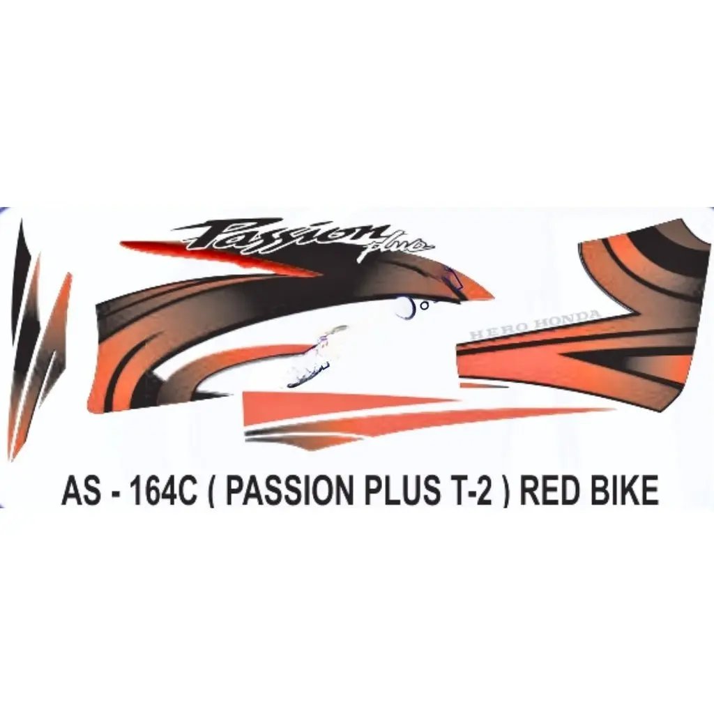 Graphics Sticker Set For Hero Honda Passion Plus | Type 2 | Red Vehicle | Both Sides