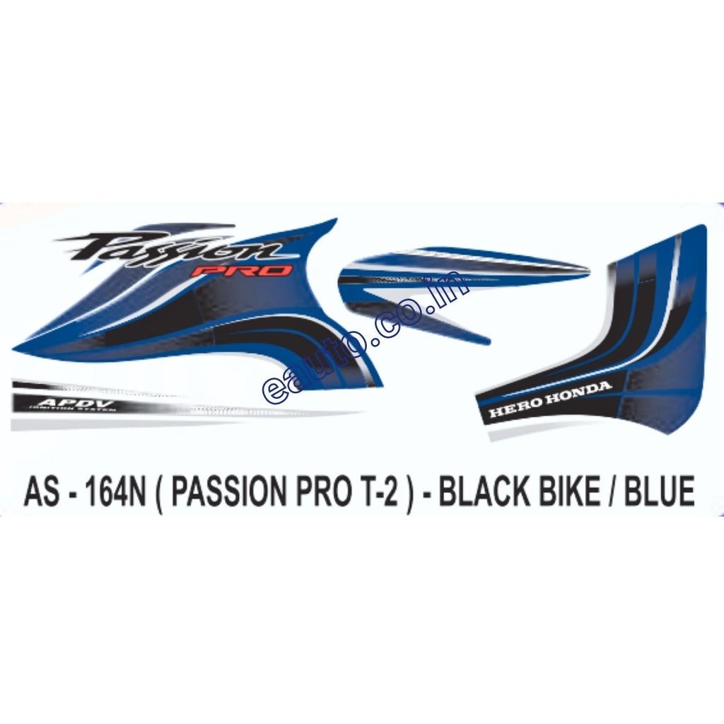Graphics Sticker Set For Hero Honda Passion Pro | Type 2 | Black Vehicle | Blue Sticker | Both Sides