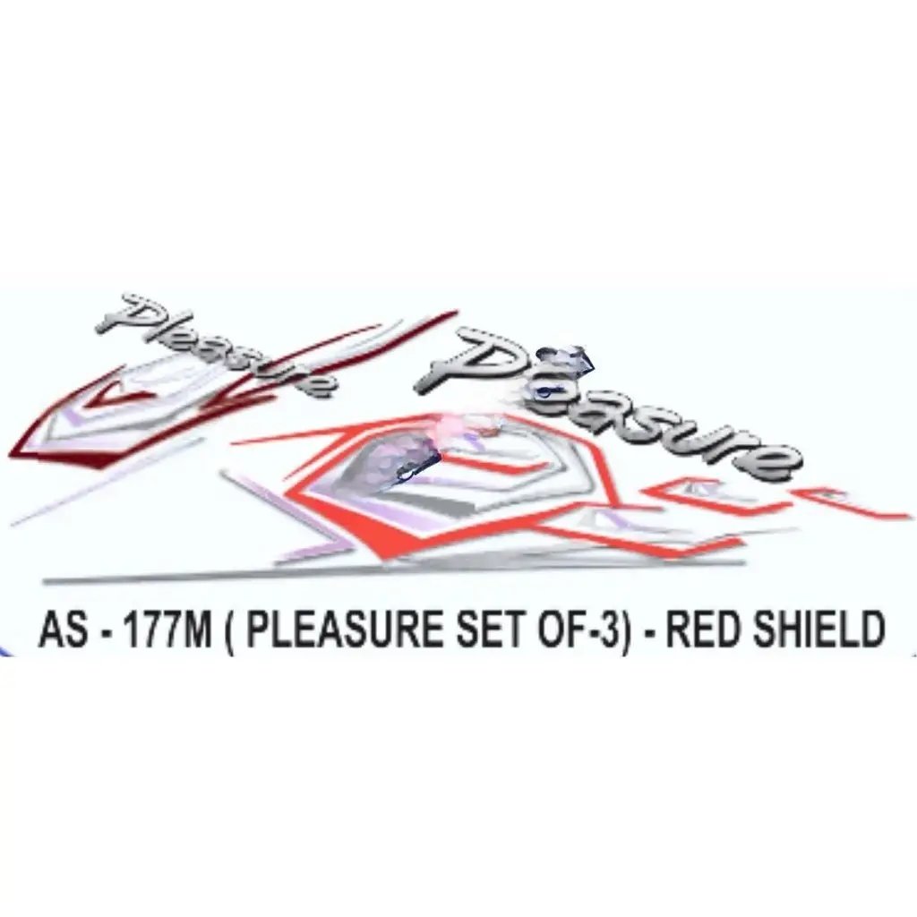 Graphics Sticker Set For Hero Honda Pleasure | Set Of 3 | Red Shield Sticker | Both Sides