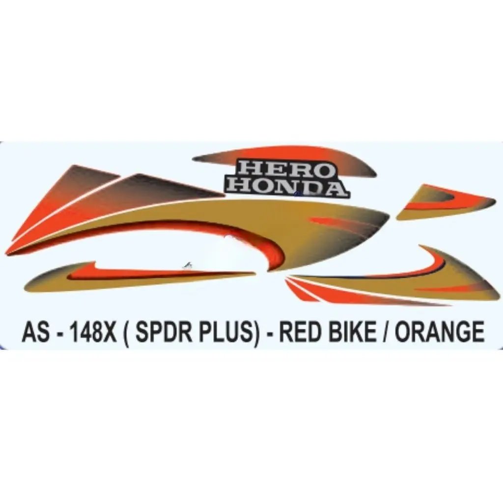 Graphics Sticker Set For Hero Honda Splendor Plus | Red Vehicle | Orange Sticker | Both Sides