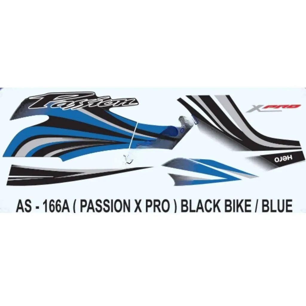 Graphics Sticker Set For Hero Passion X Pro | Black Vehicle | Blue Sticker | Both Sides