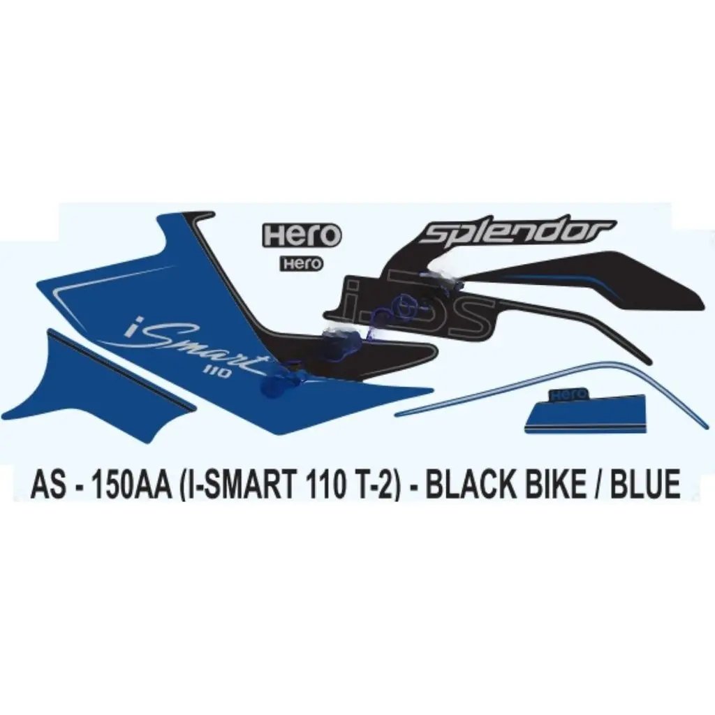 Graphics Sticker Set For Hero Splendor Ismart 110 I3s | Type 2 | Black Vehicle | Blue Sticker | Both Sides