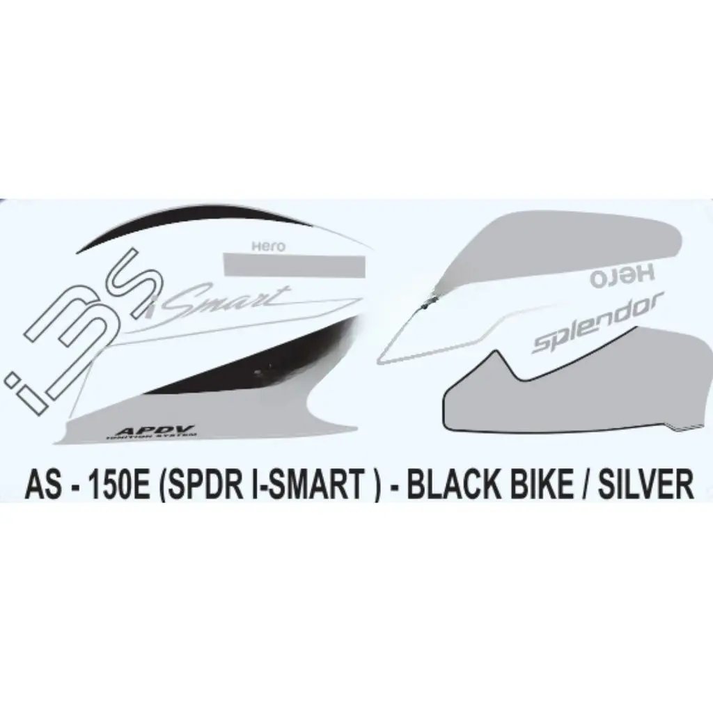 Graphics Sticker Set For Hero Splendor Ismart I3s | Black Vehicle | Silver Sticker | Both Sides
