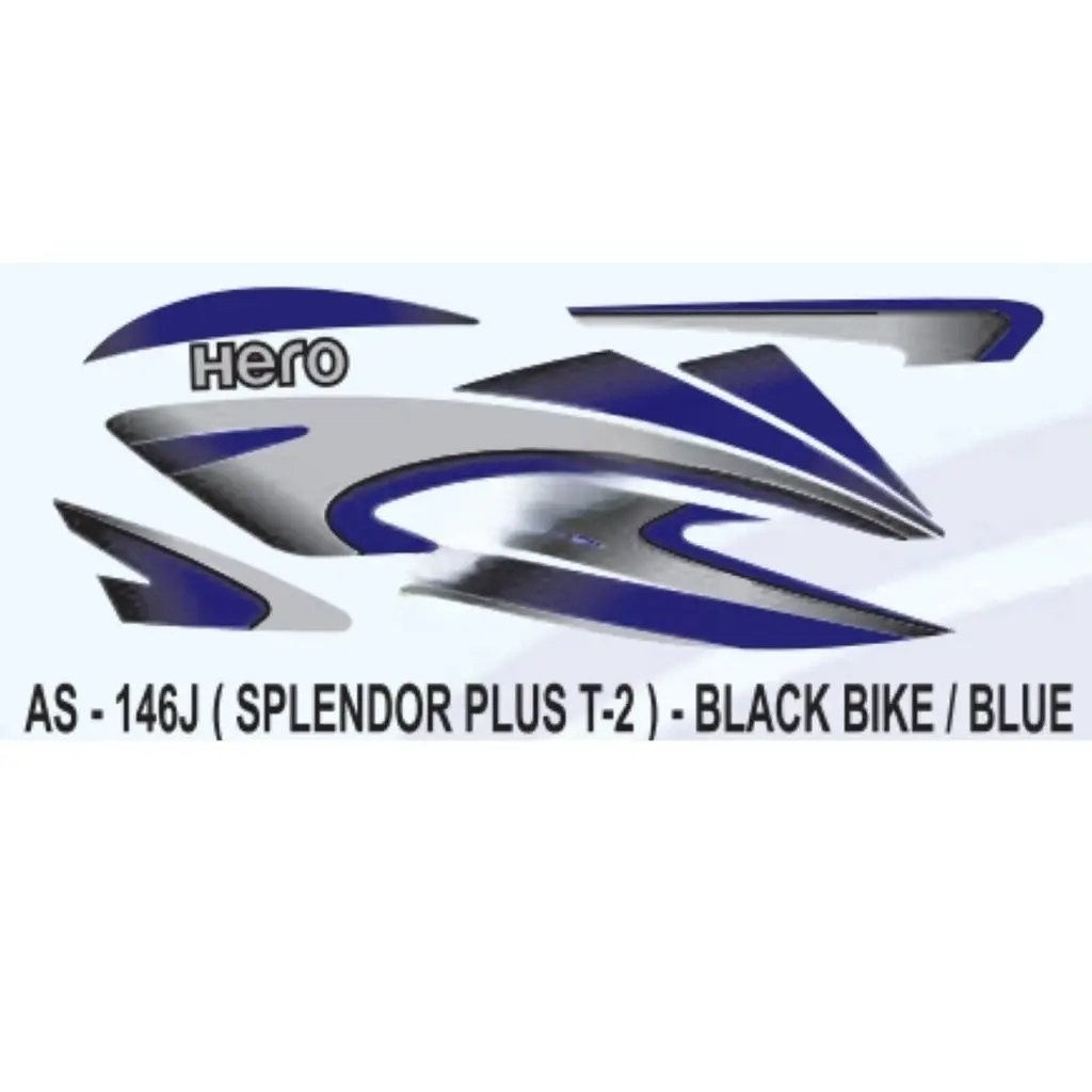 Graphics Sticker Set For Hero Splendor Plus | Type 2 | Black Vehicle | Blue Sticker | Both Sides