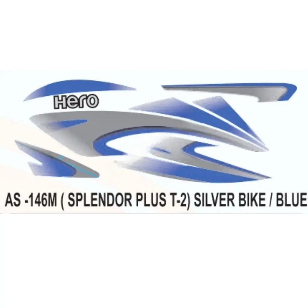 Graphics Sticker Set For Hero Splendor Plus | Type 2 | Silver Vehicle | Blue Sticker | Both Sides