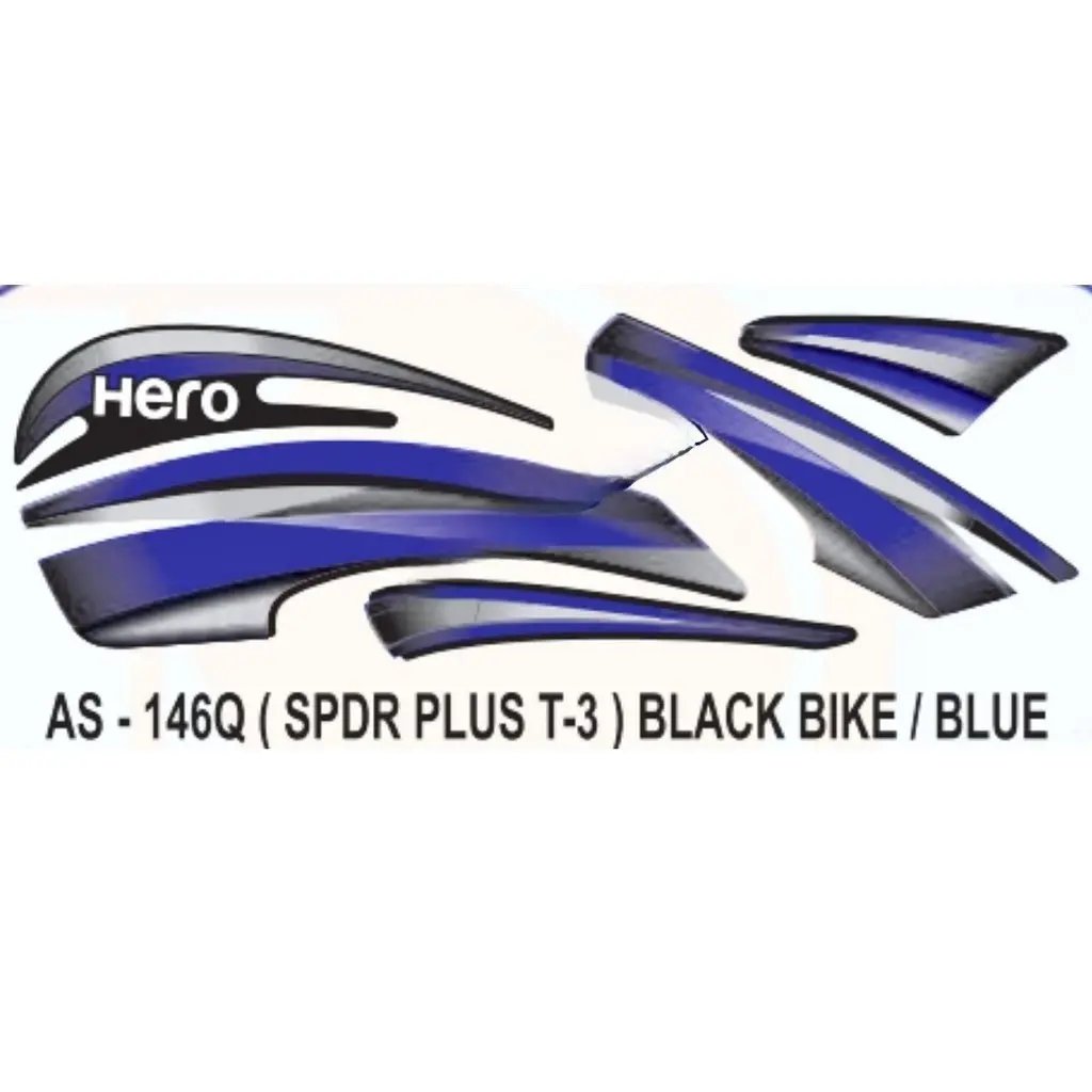 Graphics Sticker Set For Hero Splendor Plus | Type 3 | Black Vehicle | Blue Sticker | Both Sides