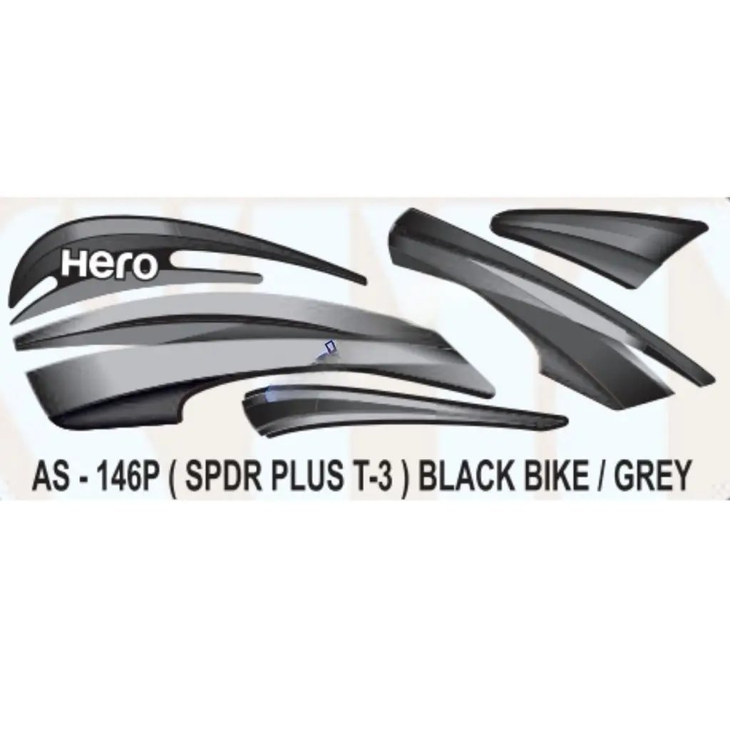 Graphics Sticker Set For Hero Splendor Plus | Type 3 | Black Vehicle | Grey Sticker | Both Sides