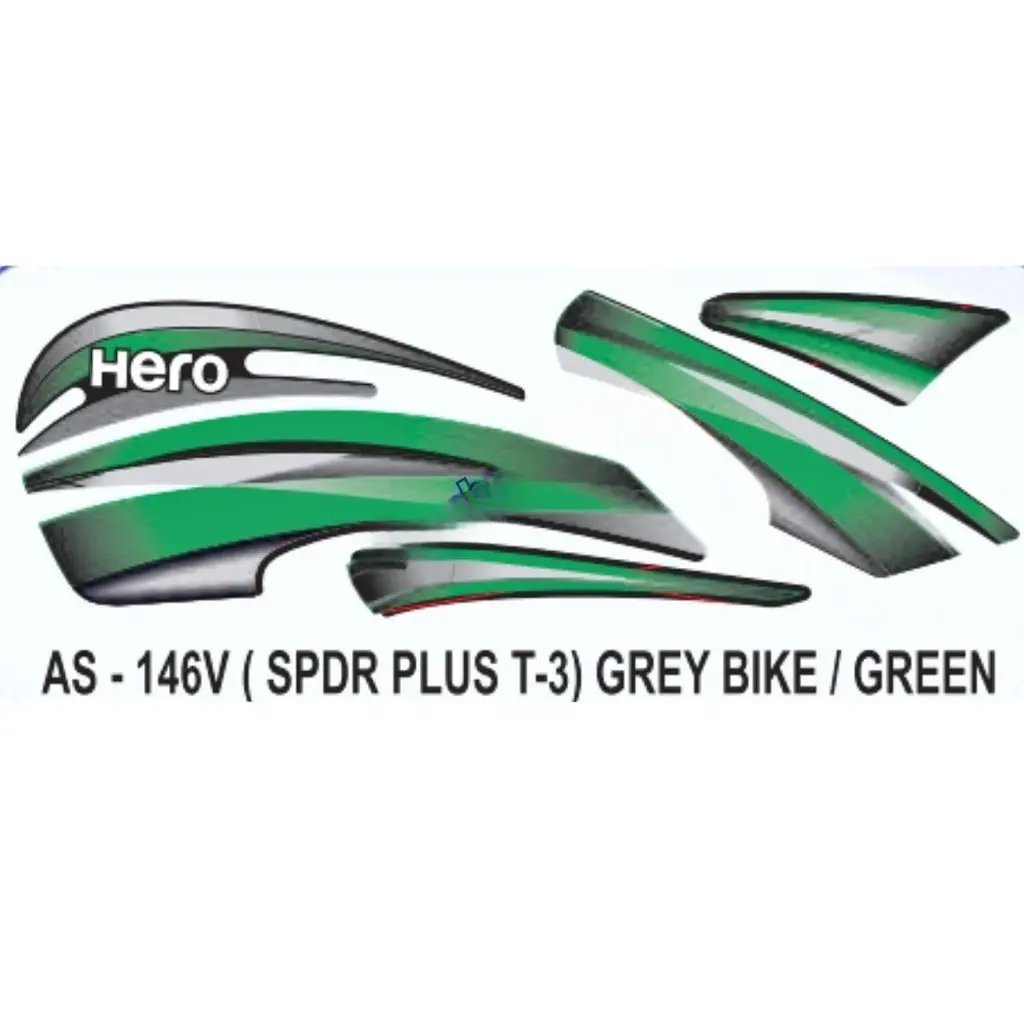 Graphics Sticker Set For Hero Splendor Plus | Type 3 | Grey Vehicle | Green Sticker | Both Sides