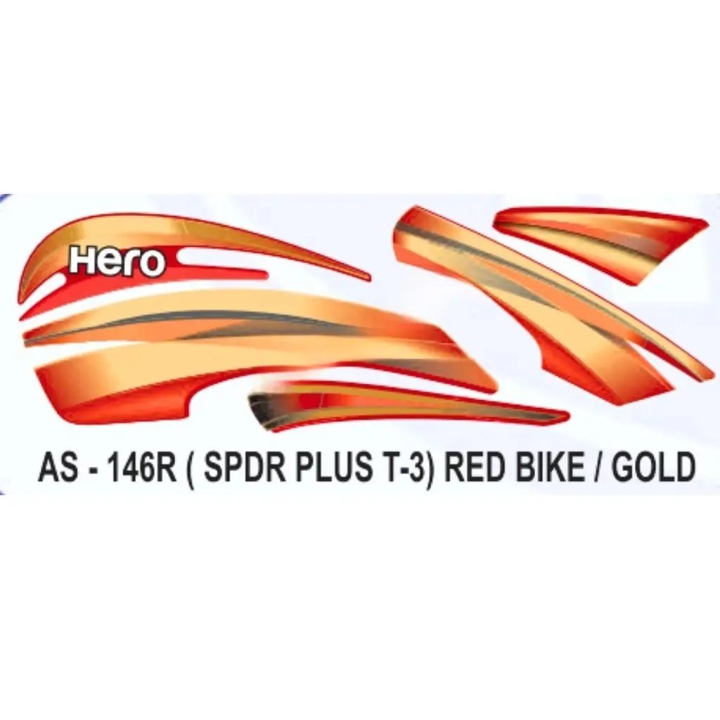 Graphics Sticker Set For Hero Splendor Plus | Type 3 | Red Vehicle | Gold Sticker | Both Sides
