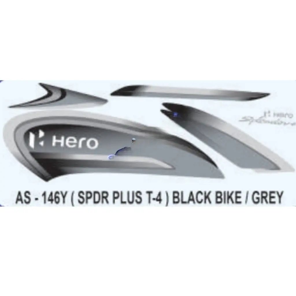 Graphics Sticker Set For Hero Splendor Plus | Type 4 | Black Vehicle | Grey Sticker | Both Sides