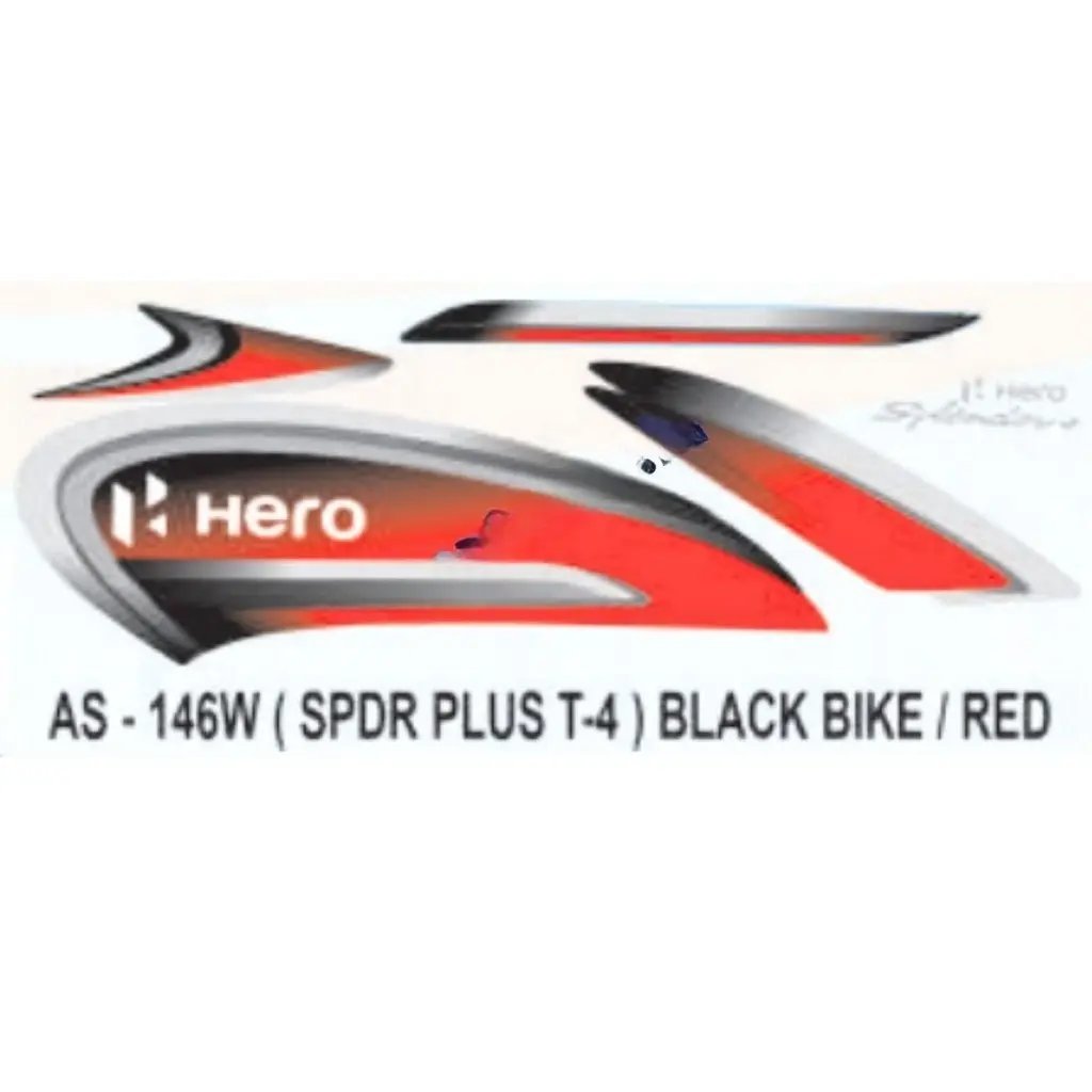 Graphics Sticker Set For Hero Splendor Plus | Type 4 | Black Vehicle | Red Sticker | Both Sides