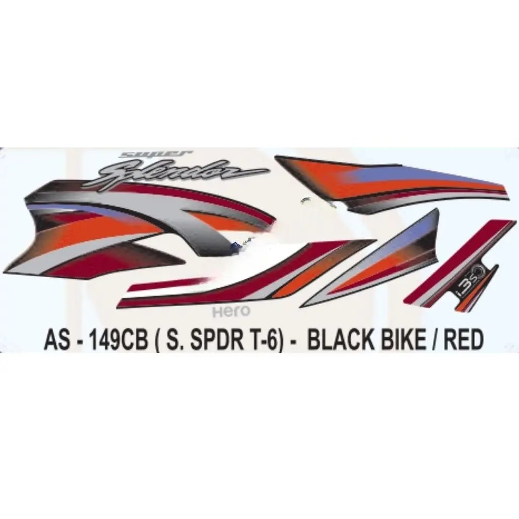 Graphics Sticker Set For Hero Super Splendor I3s | Type 6 | Black Vehicle | Red Sticker | Both Sides