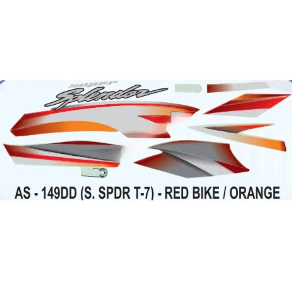 Graphics Sticker Set For Hero Super Splendor I3s | Type 7 | Red Vehicle | Orange Sticker | Both Sides