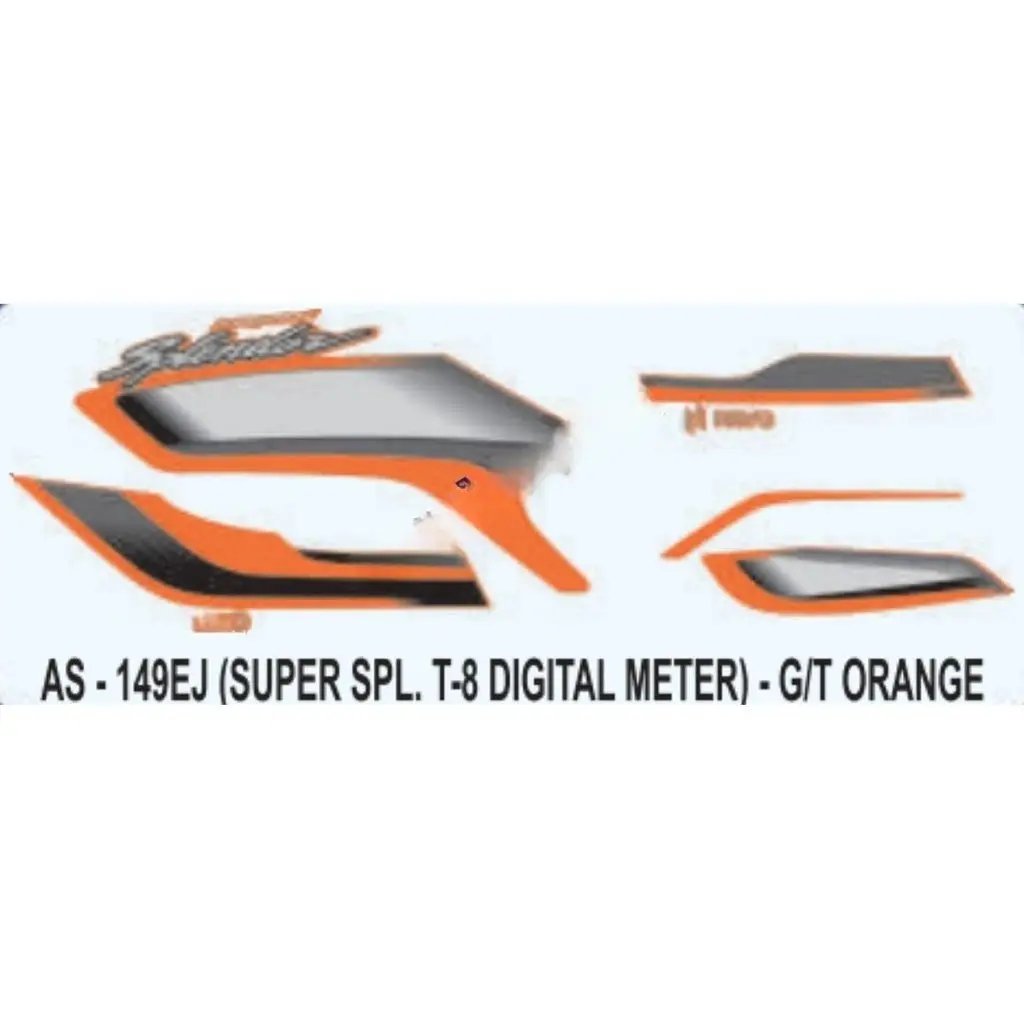 Graphics Sticker Set For Hero Super Splendor I3s | Type 8 | Digital Meter | Grey & Orange Sticker | Both Sides