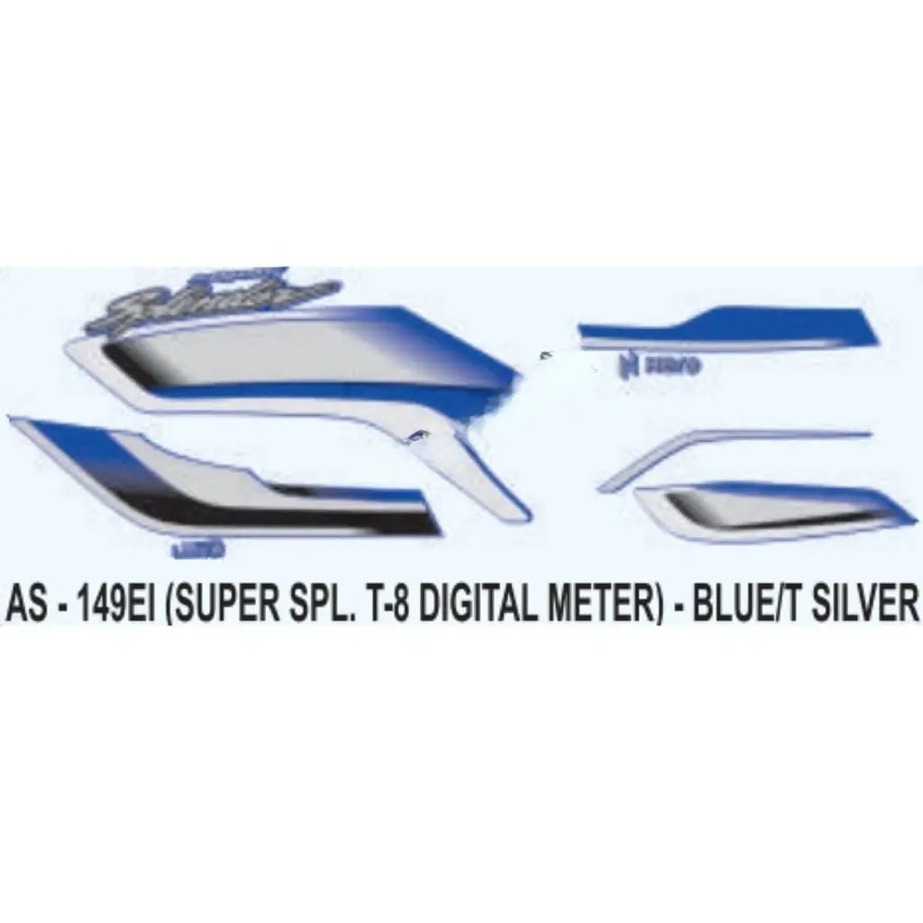 Graphics Sticker Set For Hero Super Splendor I3s | Type 8 | Digital Meter | Blue & Silver Sticker | Both Sides