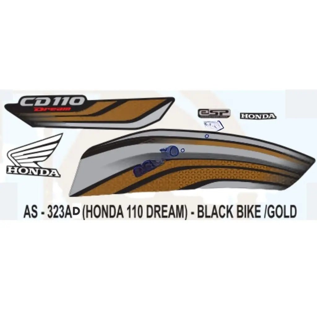 Graphics Sticker Set For Honda Cd 110 Dream | Esp | Black Vehicle | Gold Sticker | Both Sides