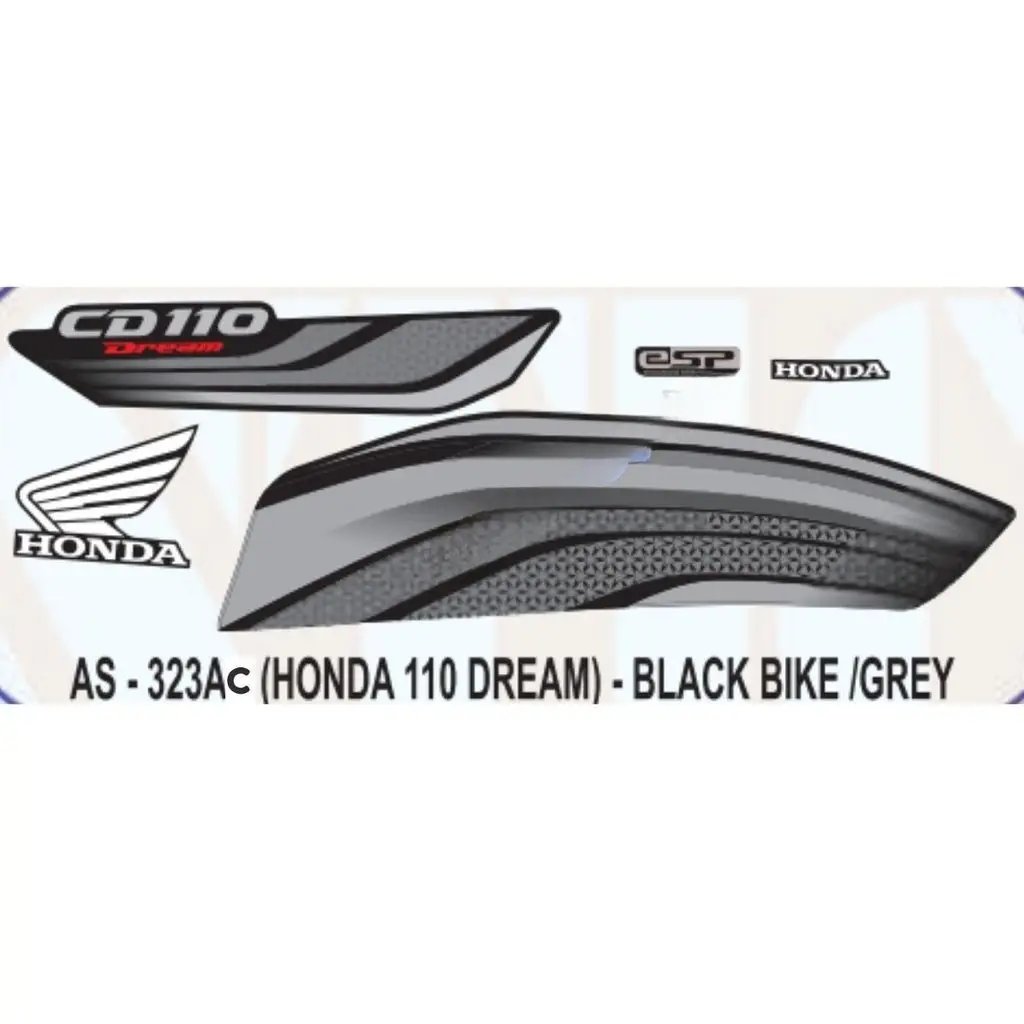 Graphics Sticker Set For Honda Cd 110 Dream | Esp | Black Vehicle | Grey Sticker | Both Sides