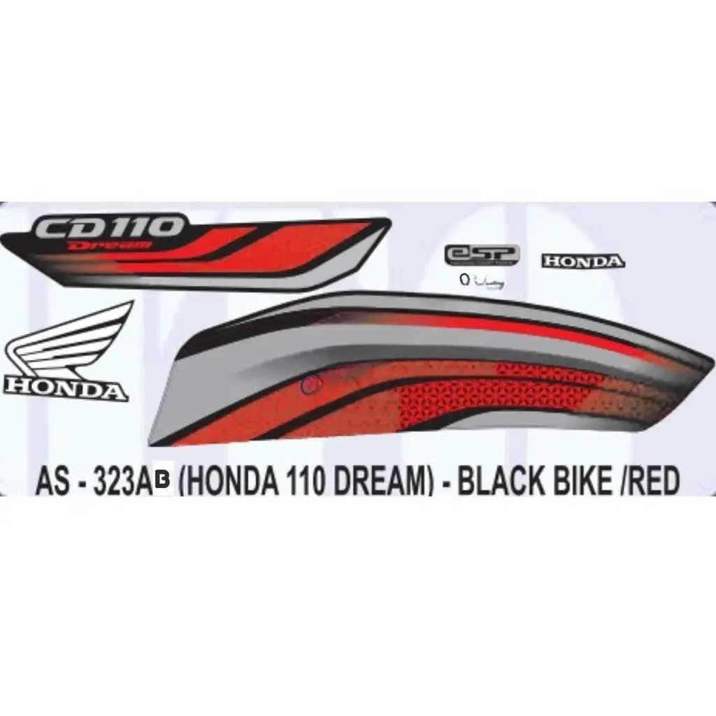 Graphics Sticker Set For Honda Cd 110 Dream | Esp | Black Vehicle | Red Sticker | Both Sides