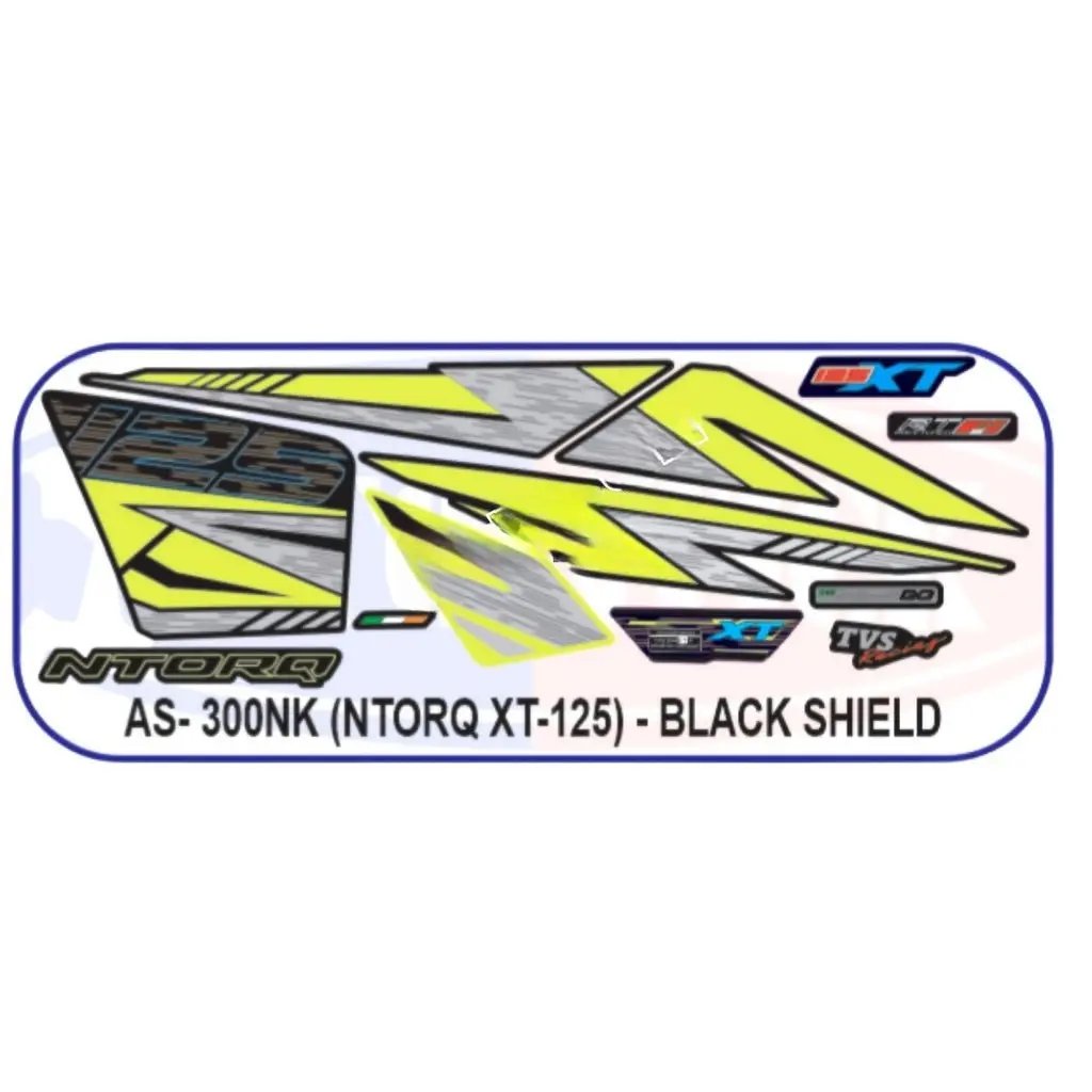 Graphics Sticker Set For Tvs Ntorq Xt 125 | Black Vehicle | Black Shield Sticker | Both Sides
