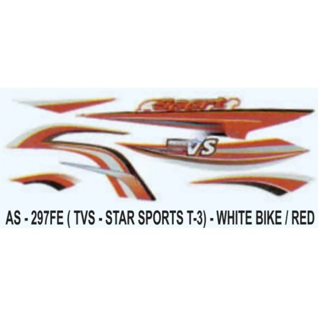 Graphics Sticker Set For Tvs Star Sports | Type 3 | White Vehicle | Red Sticker | Both Sides