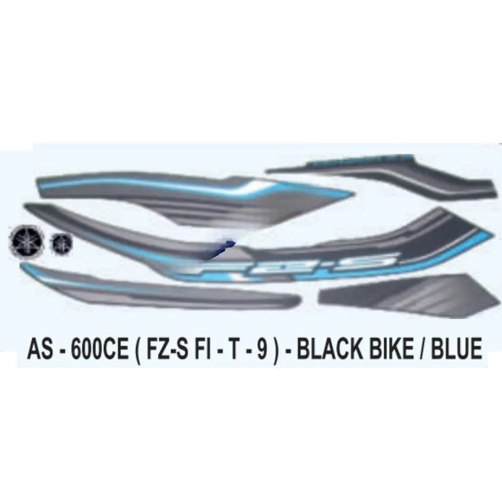 Graphics Sticker Set For Yamaha Fz-s Fi | Type 9 | Black Vehicle | Blue Sticker | Both Sides