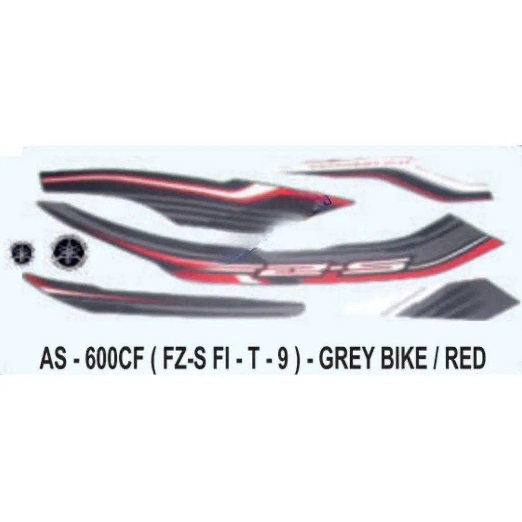 Graphics Sticker Set For Yamaha Fz-s Fi | Type 9 | Grey Vehicle | Red Sticker | Both Sides